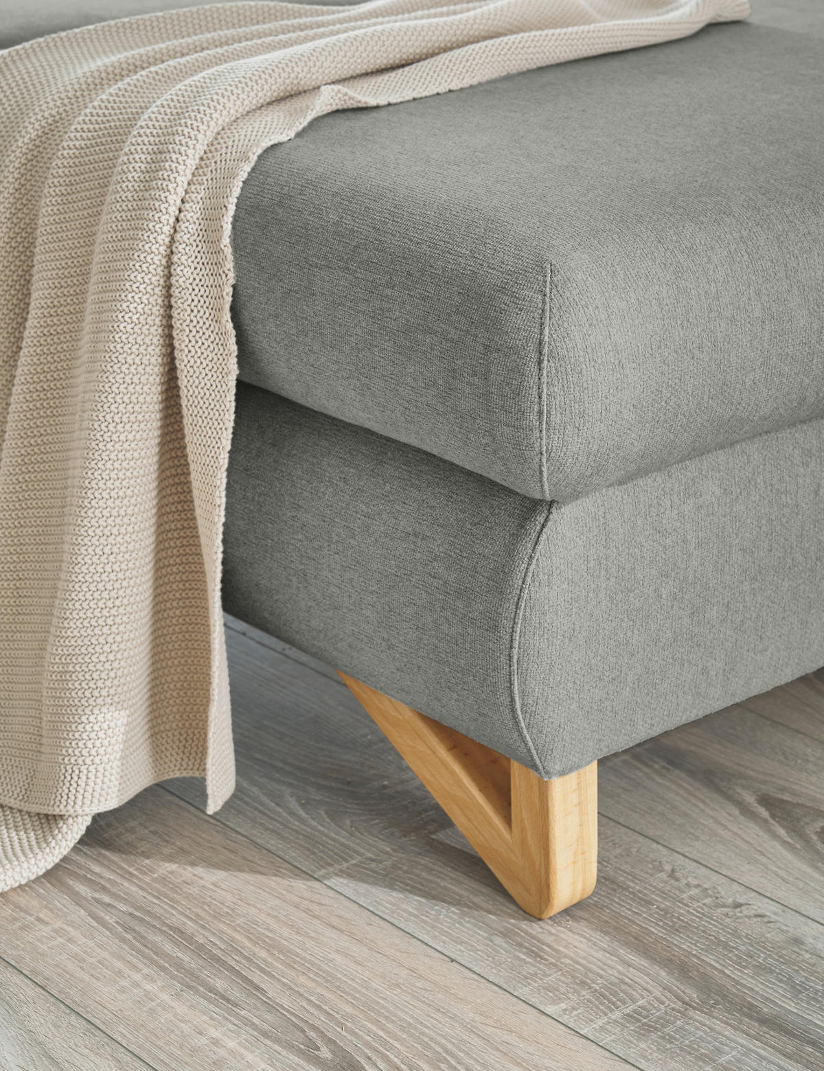 ECKSOFA hellgrau Velours, Wohnzimmer Sofa - Hellgrau, Holz/Textil (166/284cm) - Furn.Design
