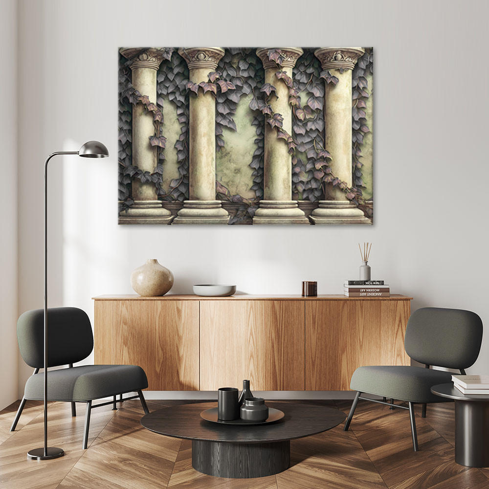 LEINWANDBILD Säulen und grüne Blätter 100x70cm - Grün, Textil (100/70cm) - Feeby
