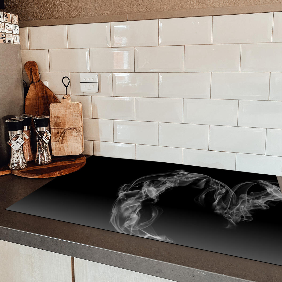 HERDABDECKPLATTE Kaffee - Herz - Schwarz und weiß - Tassen 83x51 cm - Weiß, Kunststoff (83/0.2/51.5cm) - MuchoWow