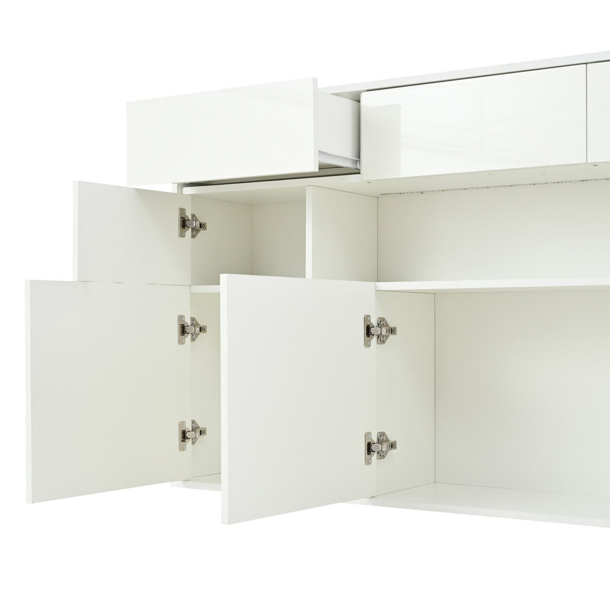 KOMODA 140/30/82 cm od MDF-a s 3 ladice, 5 ormarića i LED rasvjetom, visoki sjaj, Bijela - bijela/bijela visoki sjaj, drvni materijal (140/82/30cm) - Redom