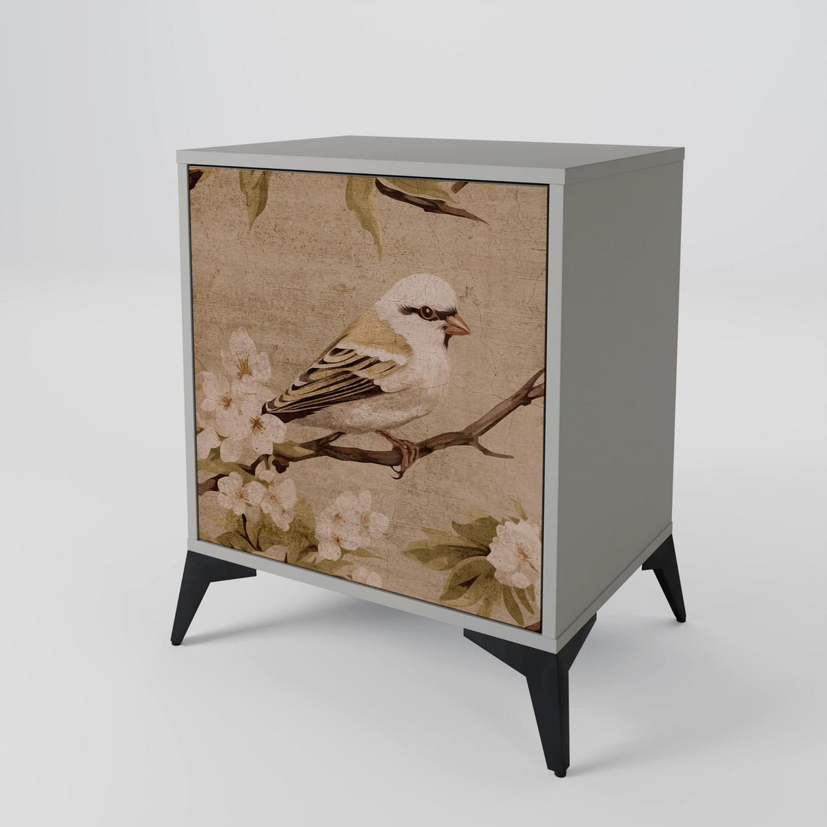SIDEBOARD PETAL DISTINGUISH, Grau, 57,5x42x67,5 cm, Schwarze Metall-Rahmenfüße - Multicolor/Schwarz, Holzwerkstoff/Metall (57.5/67.5/42cm) - SpaceRebels