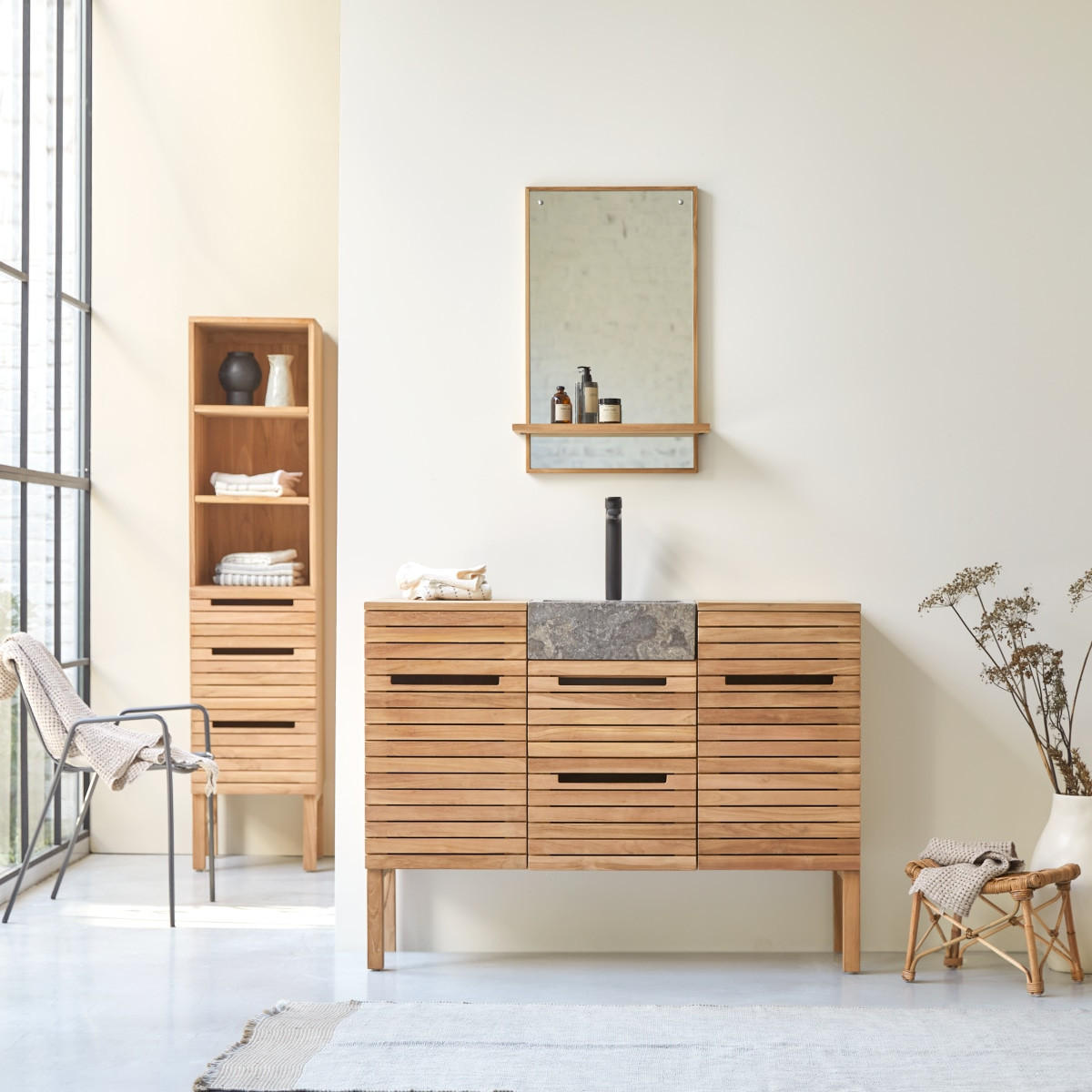 BADEZIMMERMÖBEL Slats Natur aus Teak - Naturfarben, Holz (122/91/41cm) - Tikamoon
