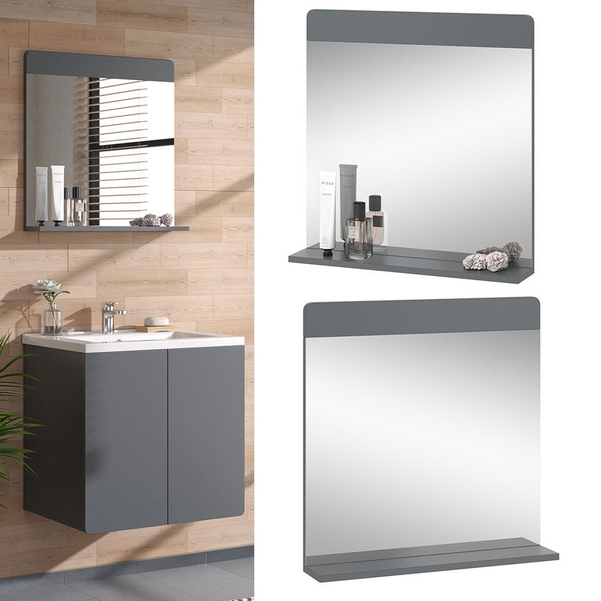 BADEZIMMERSPIEGEL Izan Grau 60 x 62 cm - Grau, Glas (60/62/12cm) - Vicco