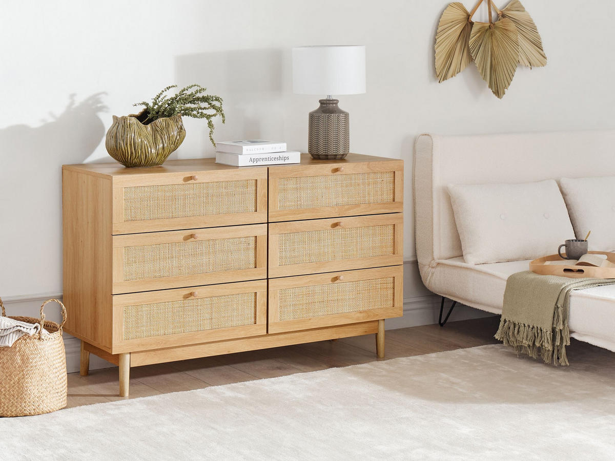 KOMMODE mit 6 Schubladen Hellbraun Nivo - Braun, Holzwerkstoff (120/76/42cm) - Beliani