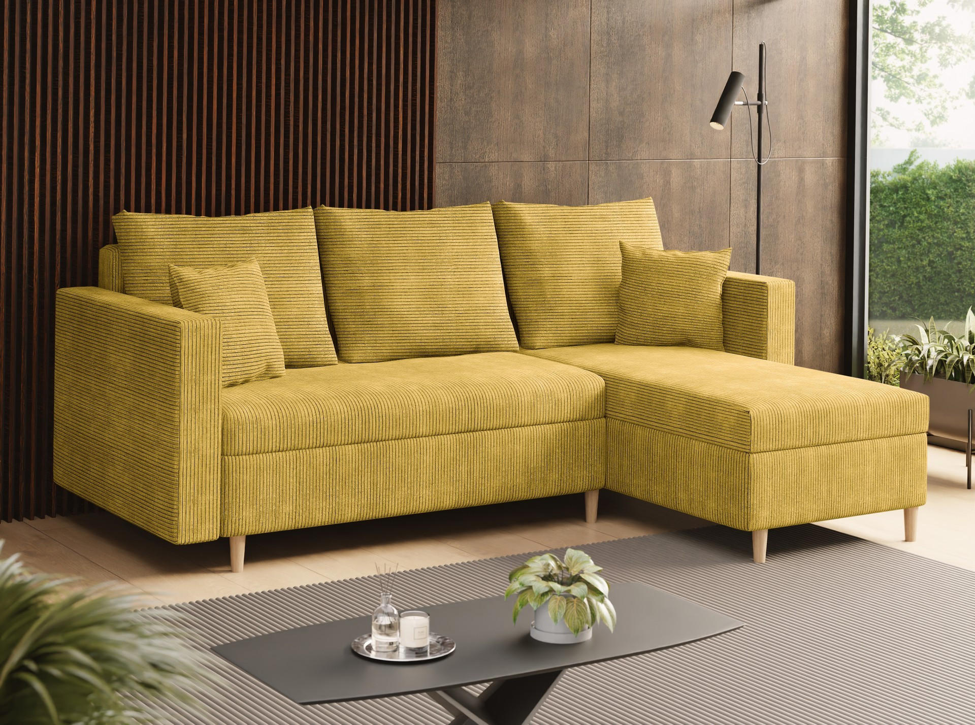 ECKSOFA OTTO mit Bettkasten und Schlaffunktion L-Form, Ottomane Universal - Gelb, Textil (230/145cm) - Marpur
