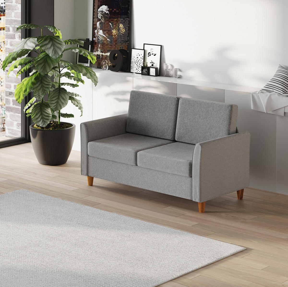 2-SITZER Sofa Leinenbezug mit abnehmbaren Bezügen 141/70/78 cm Hellgrau - Hellgrau, Textil (70/78/141cm) - Redom