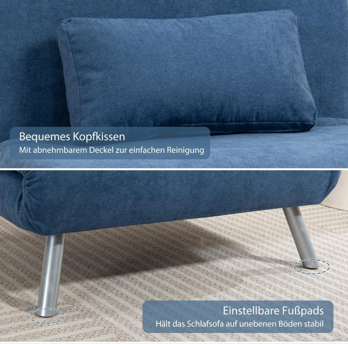 SCHLAFSESSEL in Blau 75x80x83 cm mit Bettfunktion und 5-fach verstellbarer Rückenlehne - Blau, Metall (80/83/75cm) - IVMEU