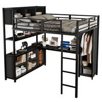 HOCHBETT aus Metall und Holz 140x200 cm in Schwarz mit Stauraum & Schrank - Schwarz, Metall (140/200cm) - Modfu