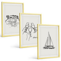 BILDER SET 3er Set - 40x60 cm Goldrahmen - Haus am Wasser, Segelboot-Toast - Goldfarben, Kunststoff (40/60cm) - TULUP