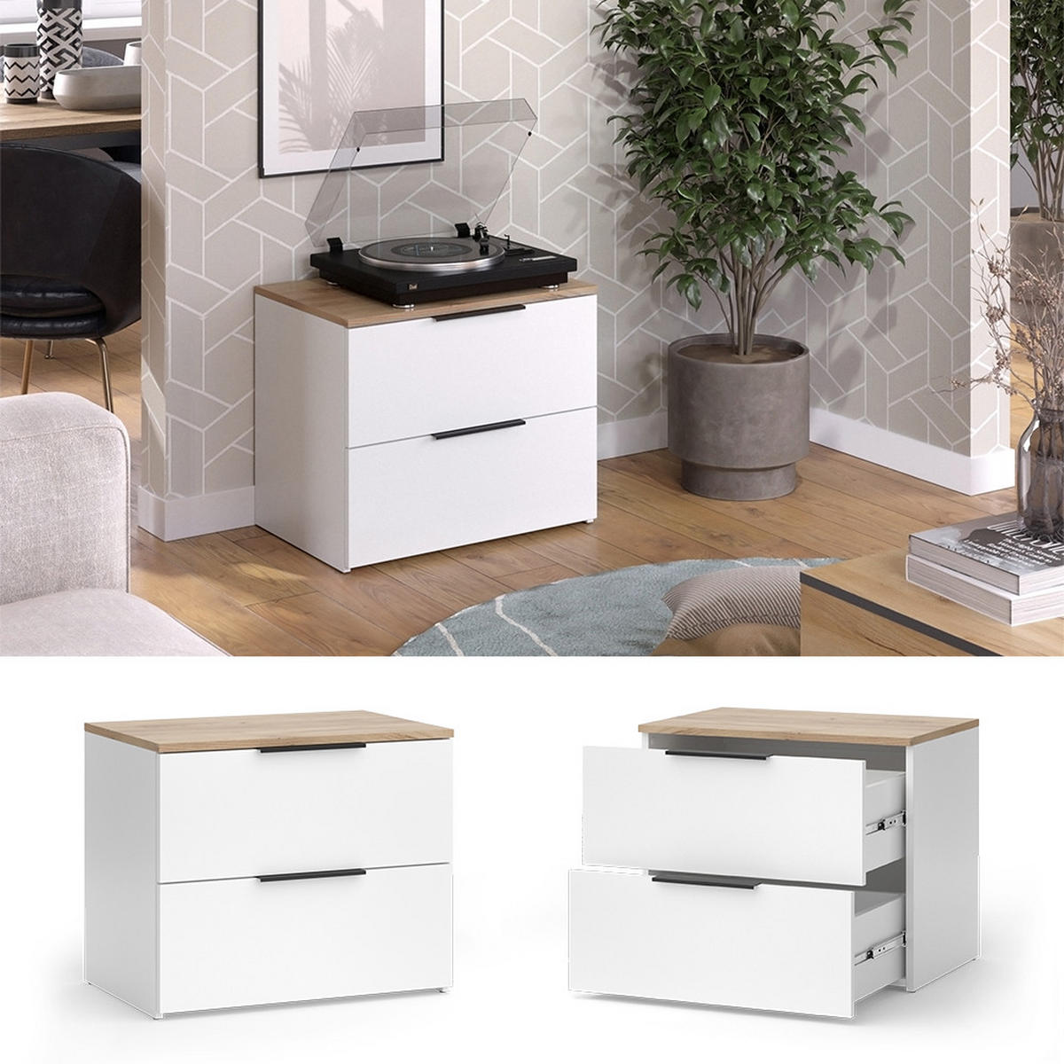 KOMMODE Wido Weiß/Sonoma 60 x 50 cm mit Tür - Weiß/Sonoma Eiche, Holzwerkstoff (60/50/40cm) - Vicco