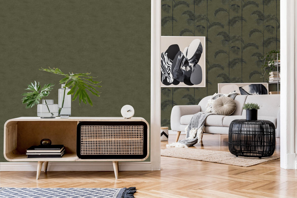 VLIESTAPETE - Palme deluxe - Grün - Grün, Papier/Kunststoff (53/1000cm) - LOOKS by W.Joop