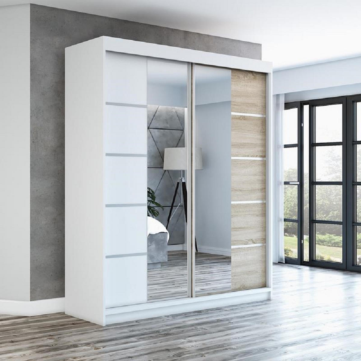 SCHWEBETÜRENSCHRANK 180 cm KOMFORT Farbe:Weiß,sonoma - Weiß/Braun, Holzwerkstoff (180/215/59.5cm) - A&J MöbelLand