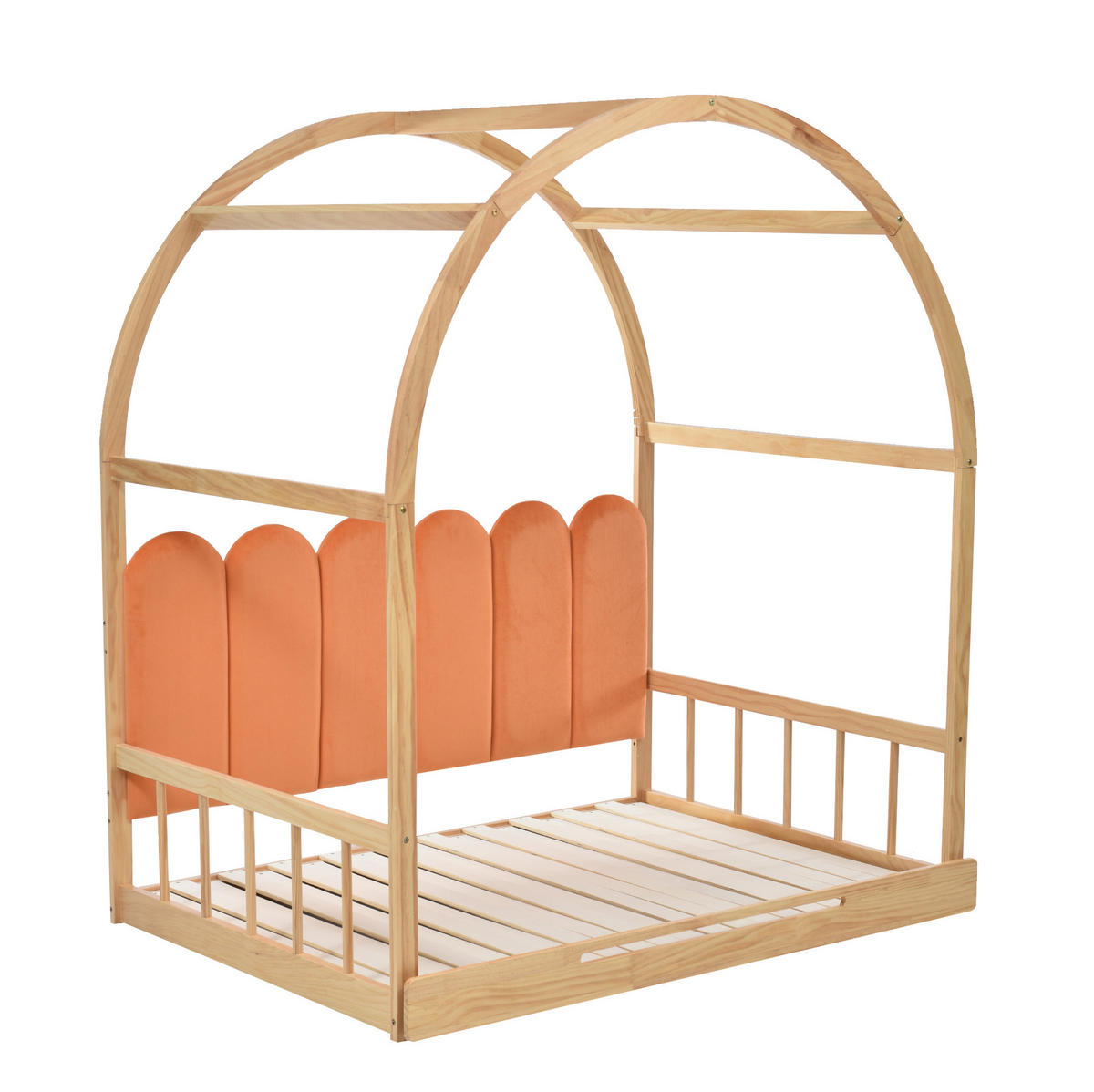 KINDERBETT 140/100/200 cm in Hausform mit Ausziehfunktion und 3-seitigem Schutz - Naturfarben, Holzwerkstoff (140/200cm) - BEAOK