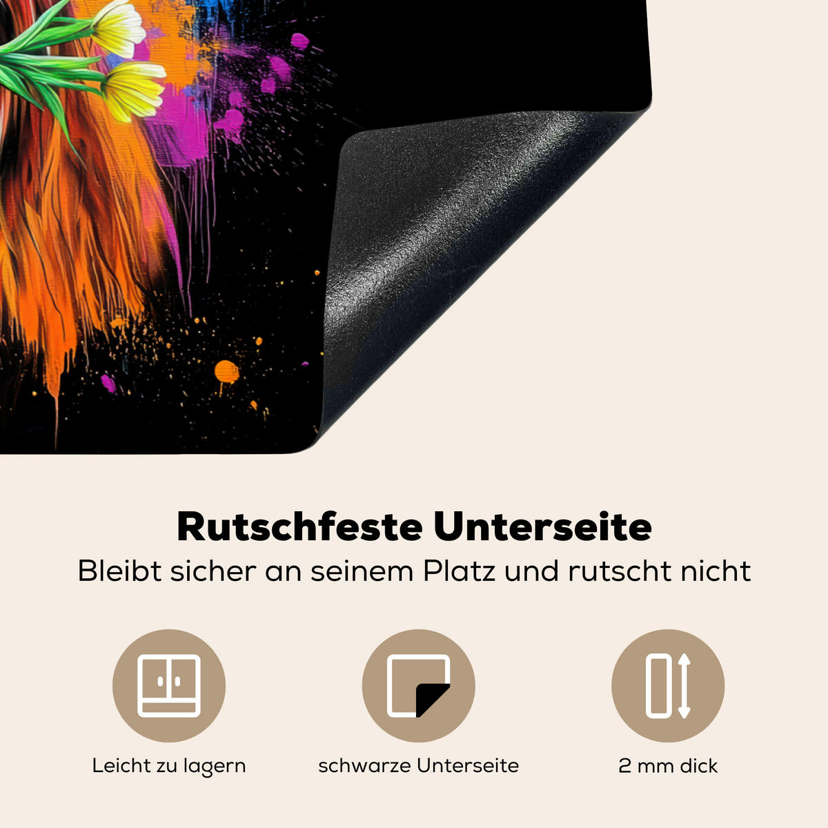 HERDABDECKPLATTE Schottischer Highlander - Graffiti - Bunt - Blume - Tiere Induktionsmatte 77x51 cm - Multicolor, Kunststoff (77/51/0.2cm) - MuchoWow