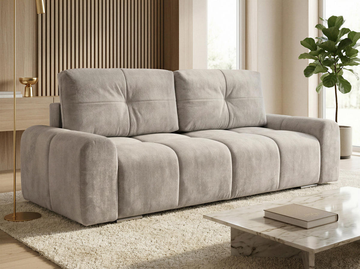 SCHLAFSOFA Fluffy - Grau (Vibe 86) - Chromfarben/Grau, Holz/Kunststoff (245/100/99cm) - Sofnet