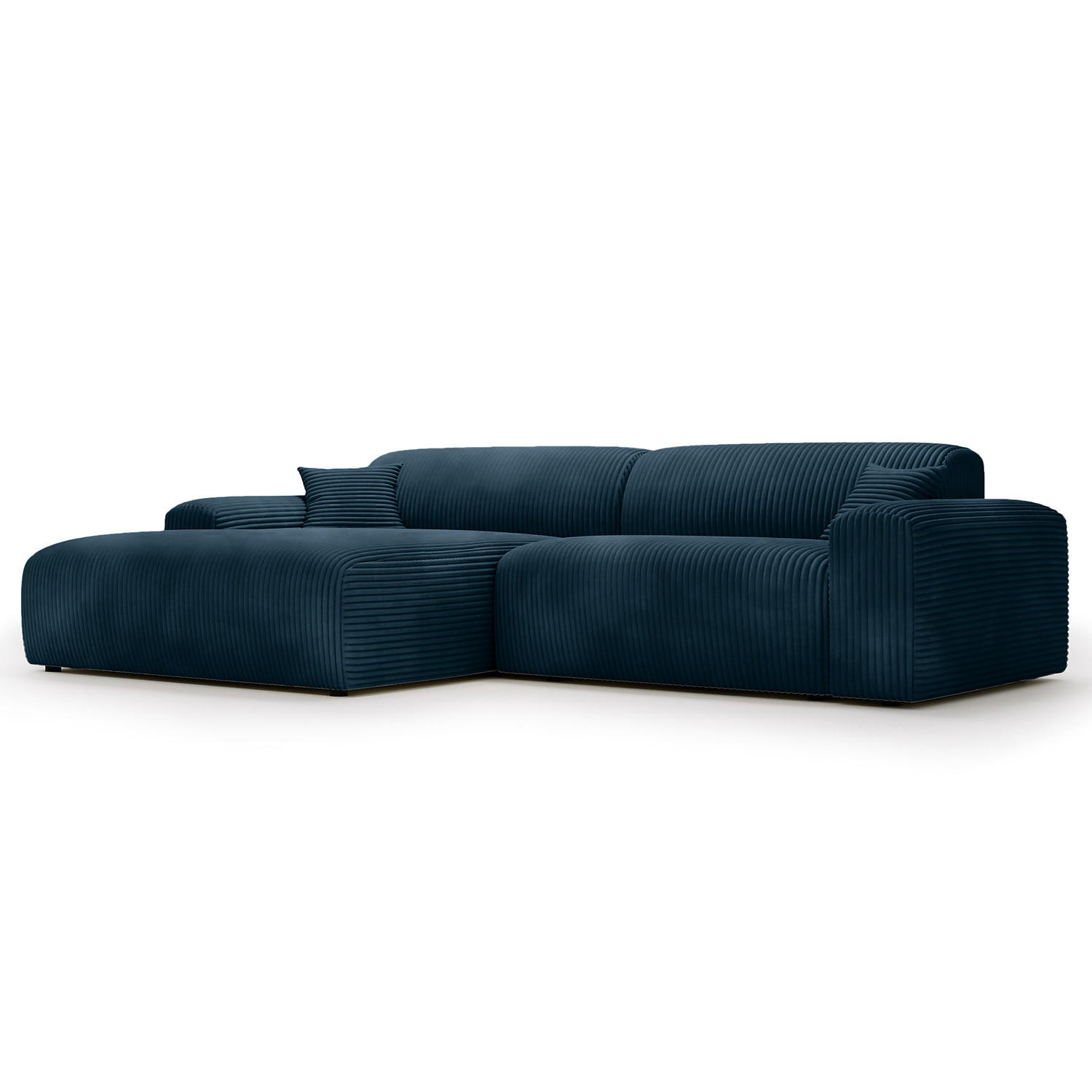 ECKSOFA mit Longchair - Cord - Blaugrau/Schwarz, Kunststoff/Textil (284/178cm) - home24