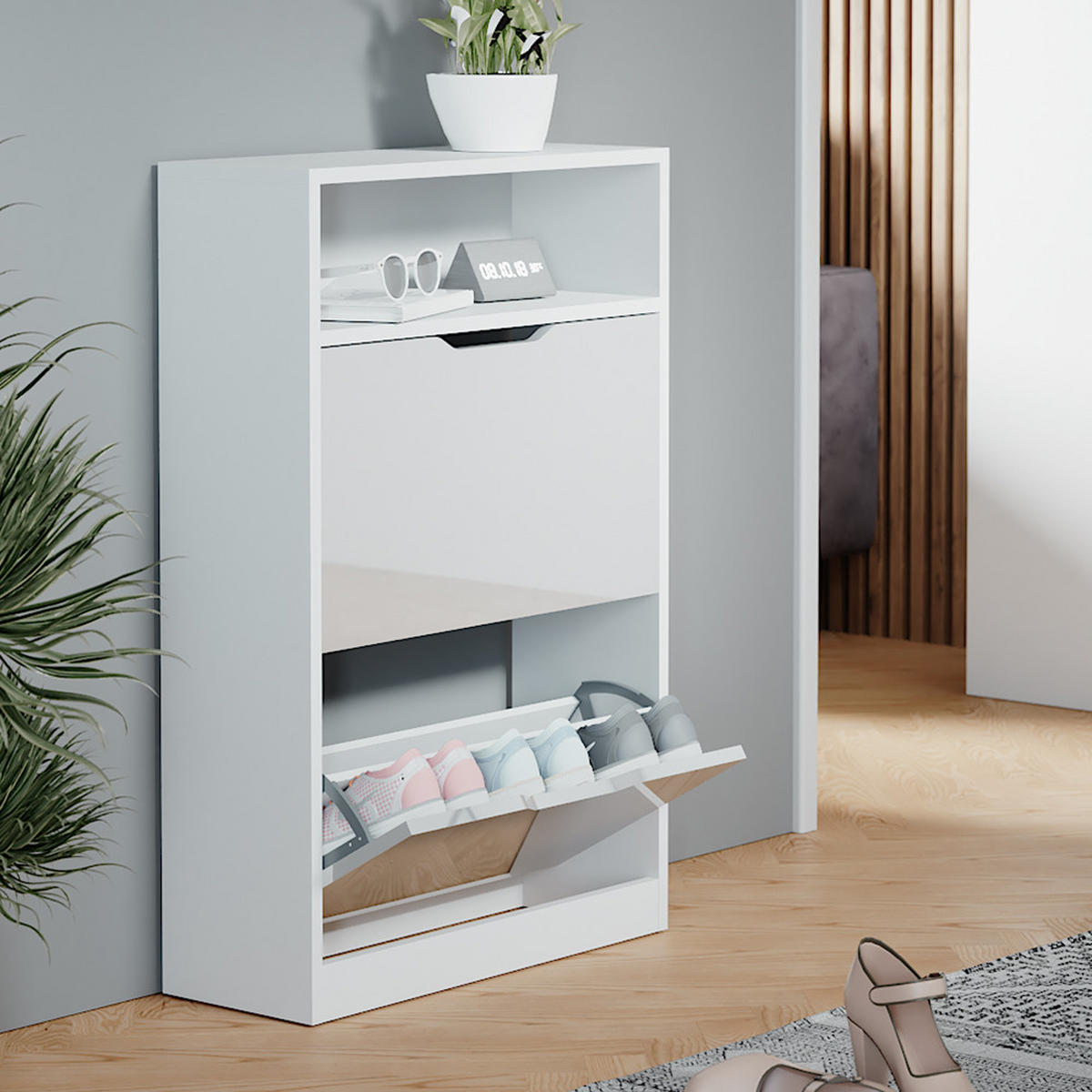 SCHUHKIPPER Luca Weiß 22 x 89.5 cm mit 2 Fächern - Weiß, Holzwerkstoff (59/89.5/22cm) - Vicco