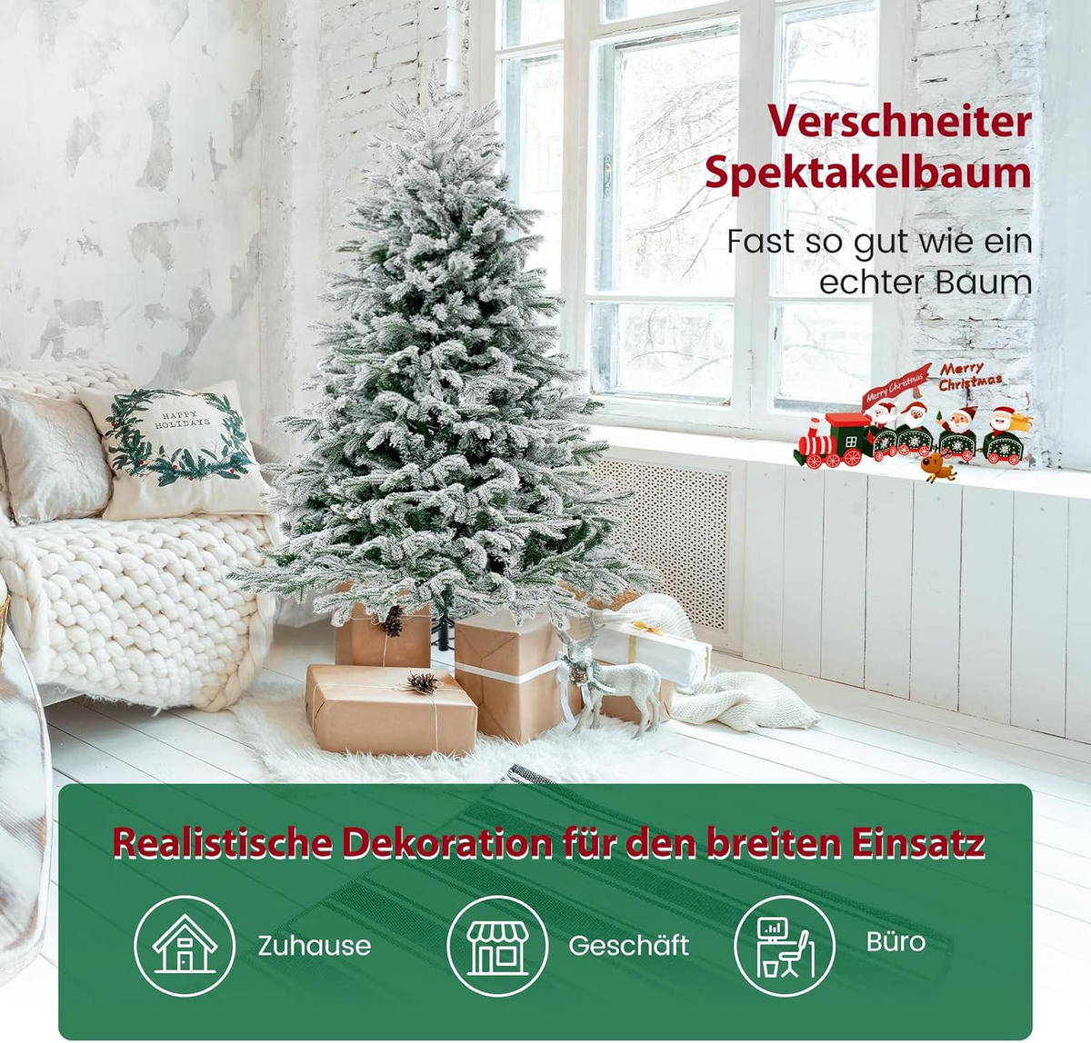 WEIHNACHTSBAUM Beleuchtung Grün - Grün, Kunststoff (146cm) - COSTWAY