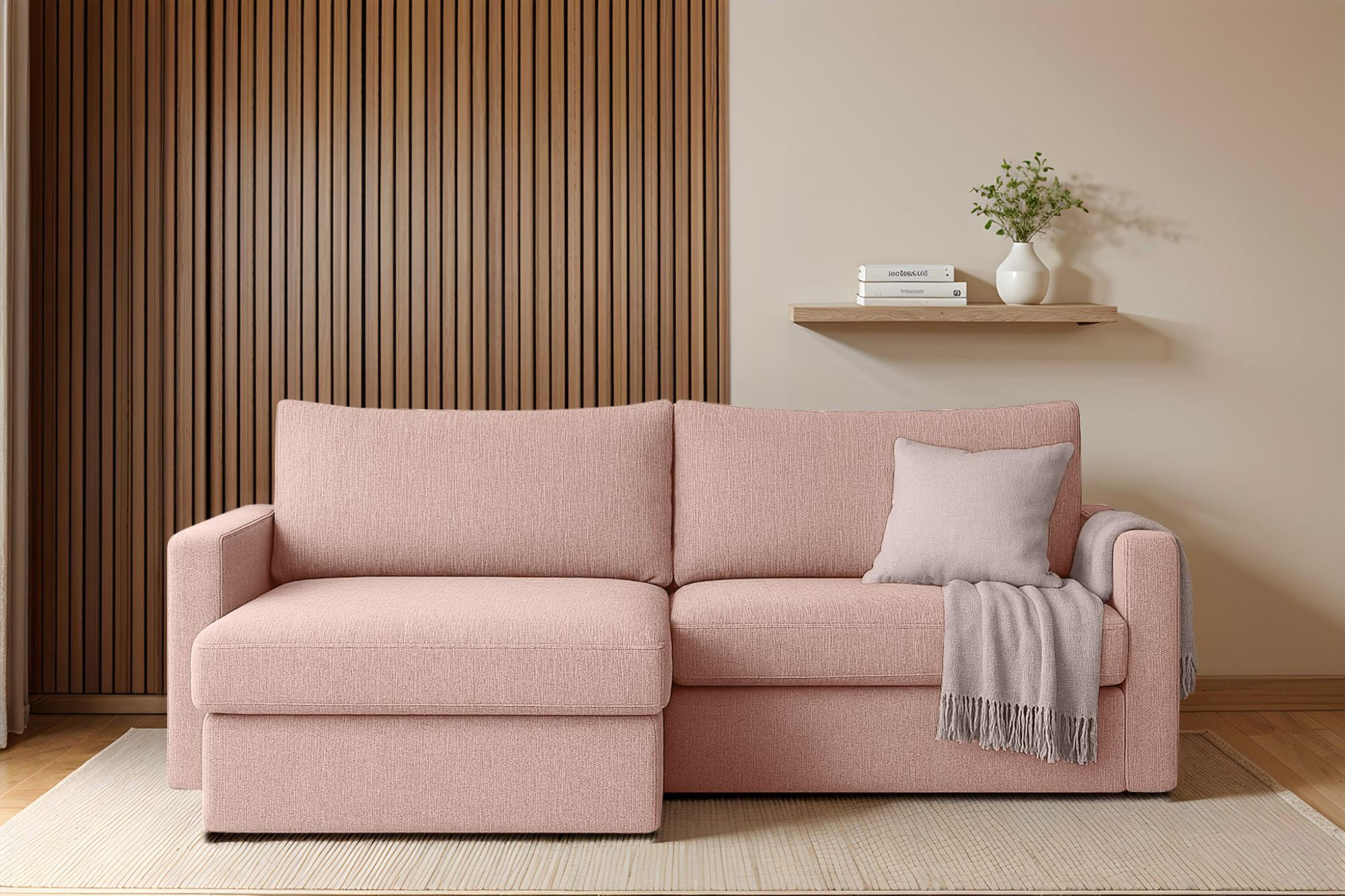 ECKSOFA Bendik In Faro - Rosa, Holzwerkstoff/Textil (224/140cm) - Fun Möbel