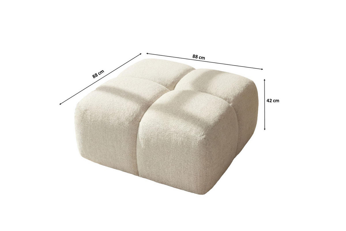 HOCKER, Pouf, Chenille Stoff Puente, Ecru, Averro - Ecru, Holz (88/42/88cm) - Kaiser Möbel