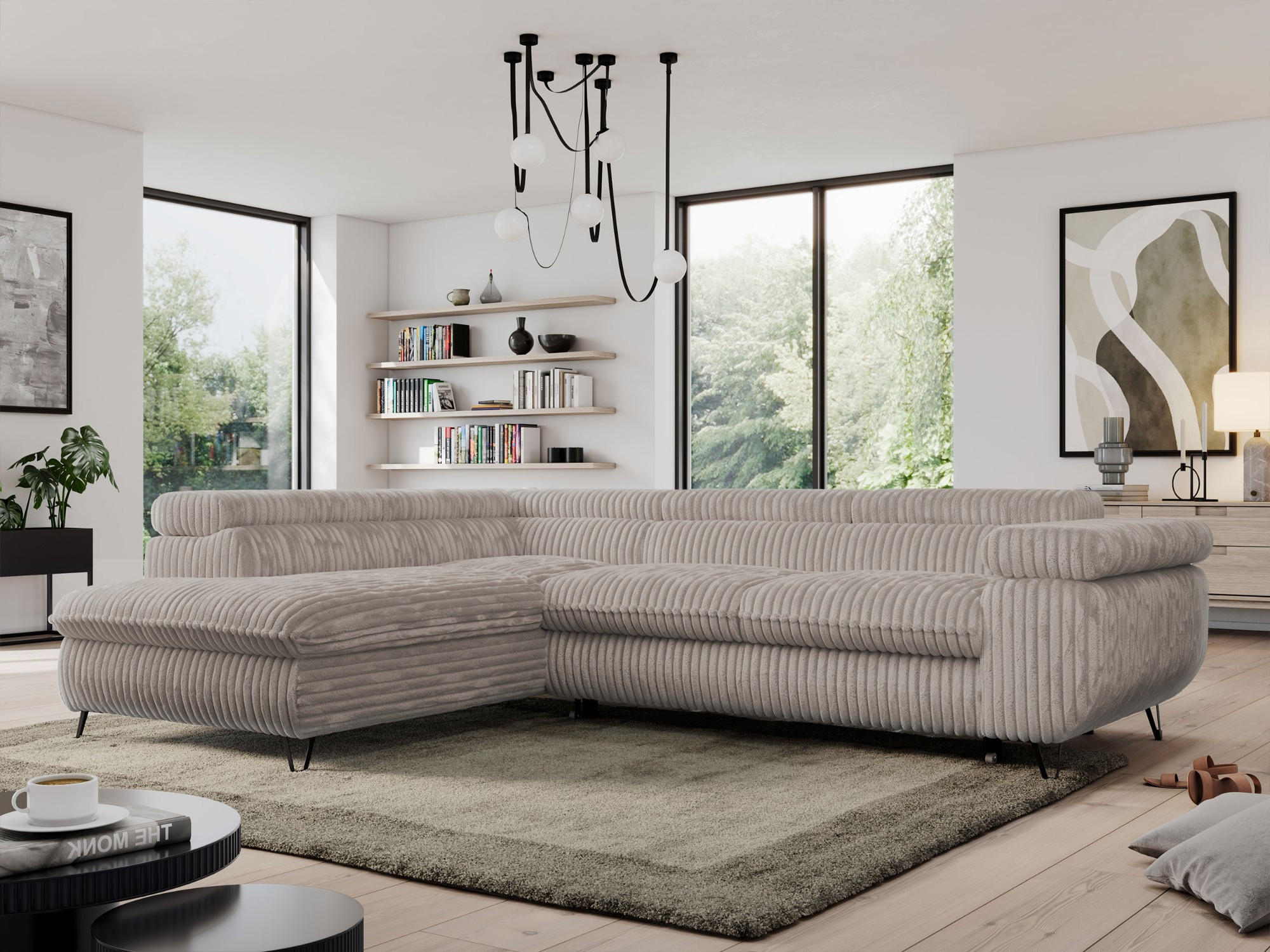 ECKSOFA PEDRO L Hellbraun Cord - Links Seite - Hellbraun/Schwarz, Textil/Metall (208/273cm) - MKS