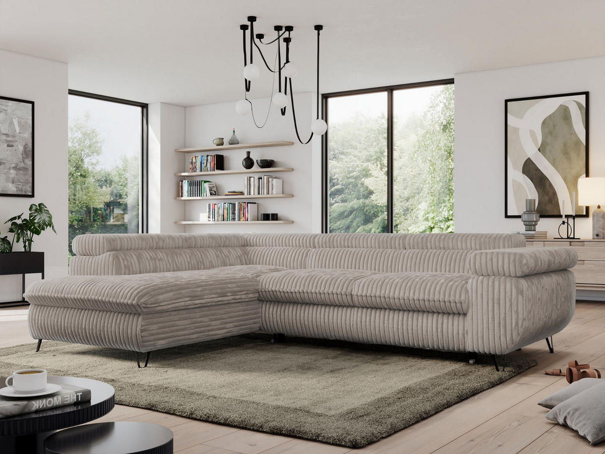 ECKSOFA PEDRO L Hellbraun Cord - Links Seite - Hellbraun/Schwarz, Textil/Metall (208/273cm) - MKS
