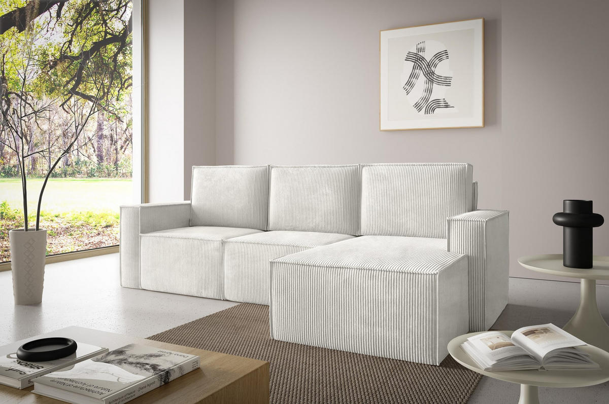ECKSOFA Orto Beige, Dreisitzer Kordecksofa linke seite - Beige, Holzwerkstoff/Textil (180/142cm) - Bettso