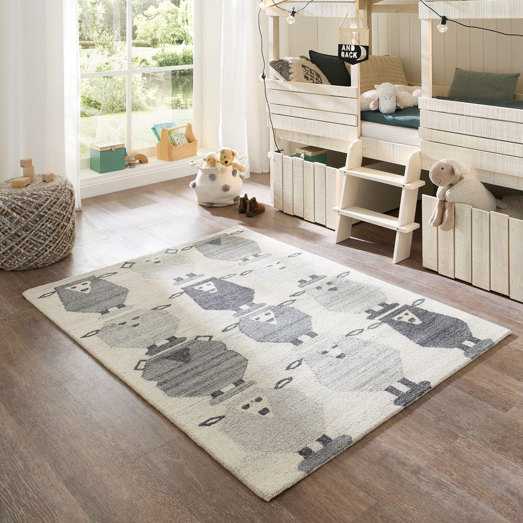 HANDTUFTTEPPICH Natur Kids - Kinderteppich mit Schafdesign 80 x 150 cm - Grau, Textil (80/150cm) - Natur Pur