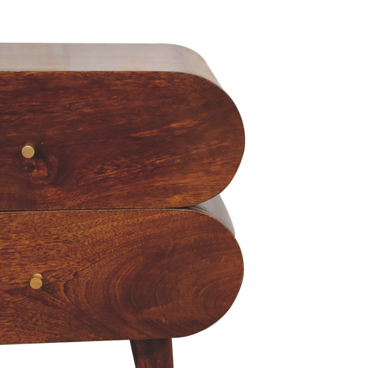 NACHTTISCH mit zwei Schubladen, nordischen Beinen, in Braun. - Messingfarben/Braun, Mangoholz/Holz (45/50/35cm) - Artisan Furniture