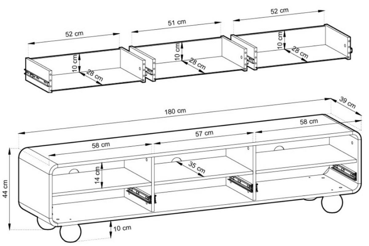 TV-SCHRANK Kaschmir ALBI Auf Runden Beinen 180 cm - Ecru, Holzwerkstoff (180/44/39cm) - Sepro Meble