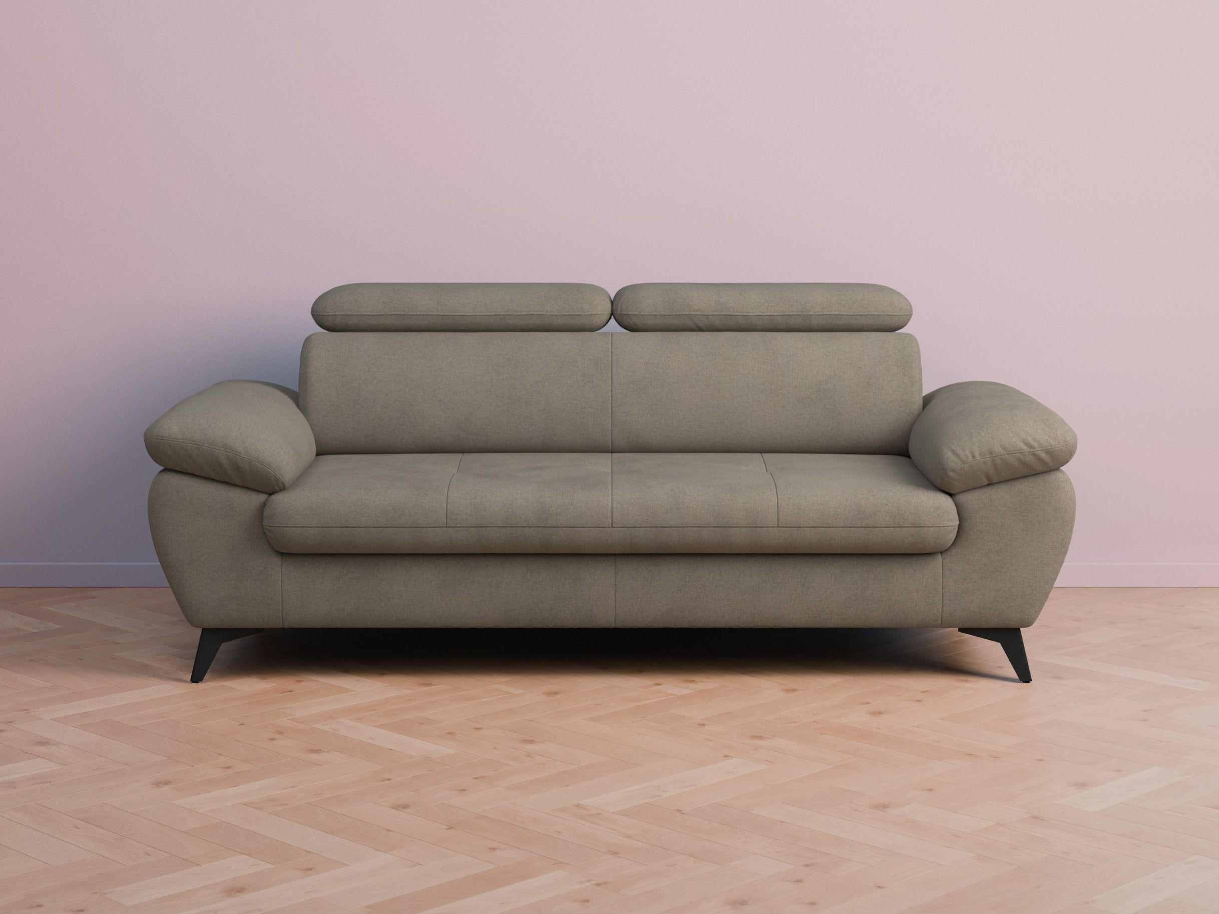 3-SITZER Karlstad Chenille Beige verstell. Kopfstützen B 215 cm - Taupe, Kunststoff/Textil (215/84/100cm) - foamnova