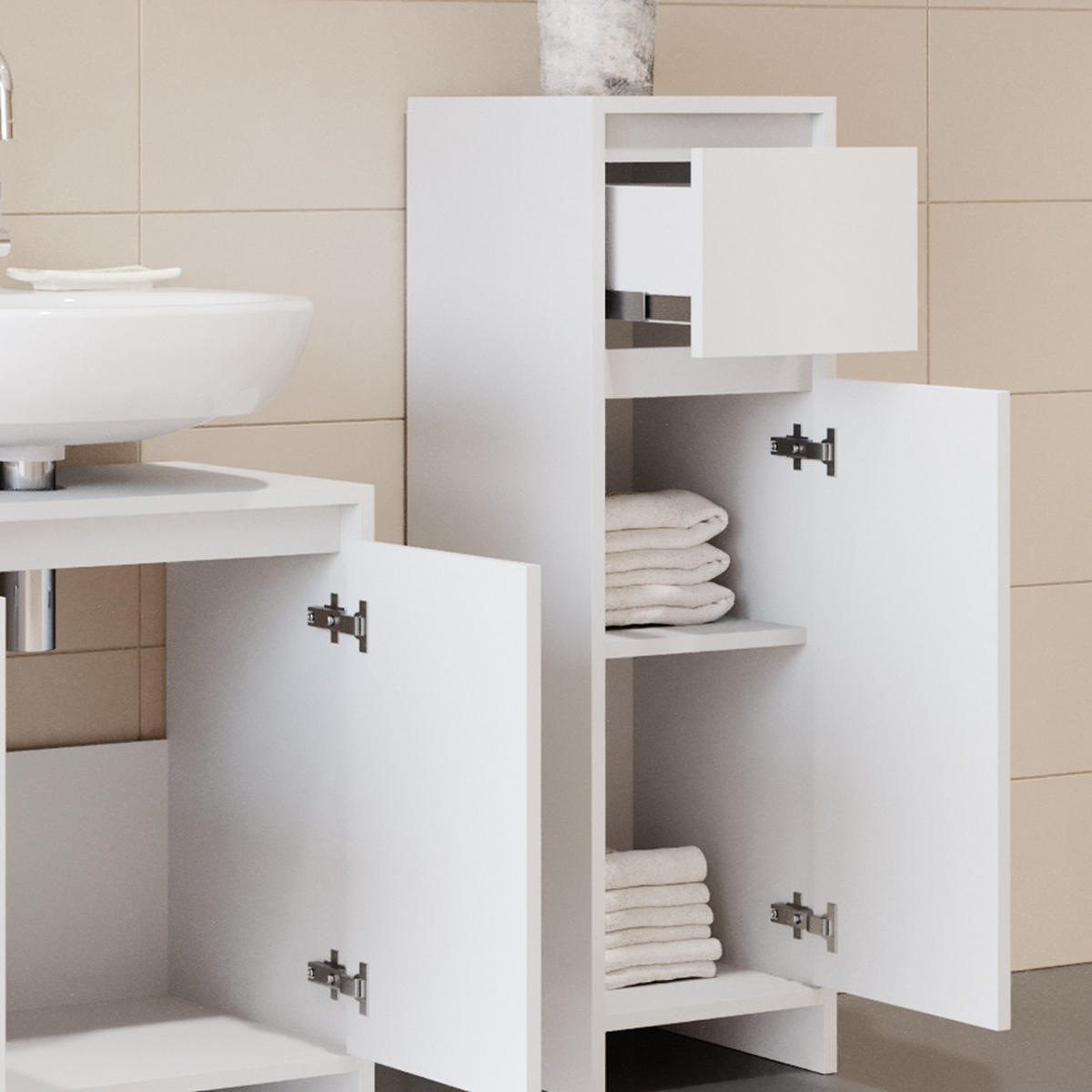 MIDISCHRANK Emma Weiß 30 x 95 cm - Weiß, Holzwerkstoff (30/95/30cm) - Vicco