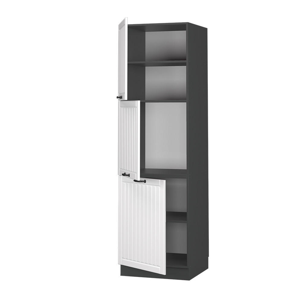 HERDUMBAUSCHRANK Fame-Line Weiß Landhaus 60 cm - Anthrazit/Weiß, Holzwerkstoff (60/206.8/58cm) - Vicco