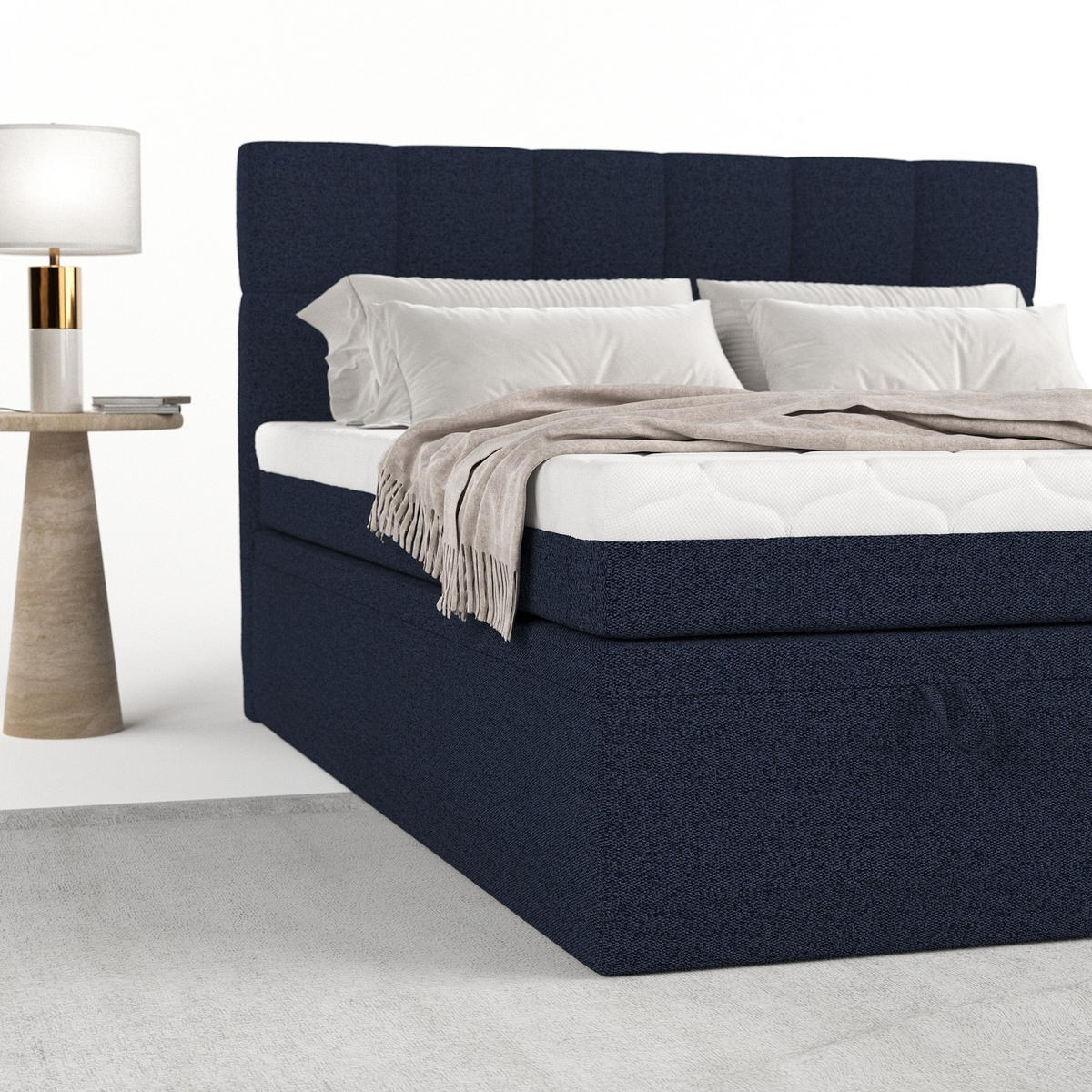 BOXBETT Elano 200/200 cm Marineblau im Riva Stoff - Schwarz/Dunkelblau, Holz/Holzwerkstoff (200/200cm) - AltaBeds