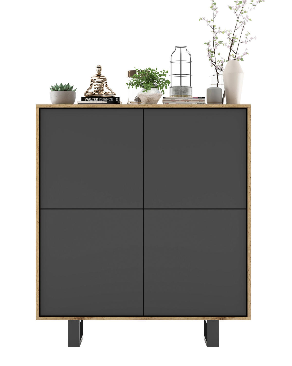 KOMMODE Apollo 4D Eiche wotan Graphit Matt 113/127/35 cm - Graphitfarben/Schwarz, Holzwerkstoff/Metall (113/127/35cm) - Meble Lindner