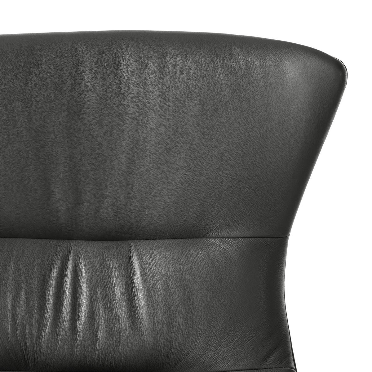 SESSEL mit Holzfüßen - Schwarz/Grau, Leder/Holz (84/99/96cm) - home24