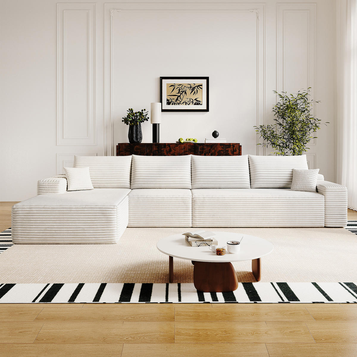 ECKSOFA 340/175/83 cm Weiß mit L-förmiger Chaiselongue, Linke Seite - Weiß, Textil (340/175cm) - Oxeza