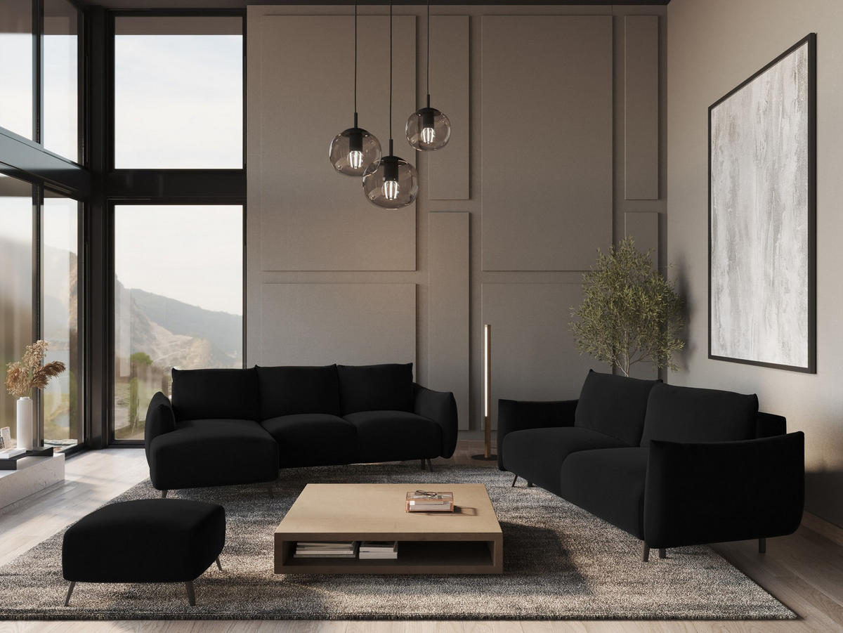 ECKSOFA mit Schlaffunktion Samt Stoff Schwarz - Schwarz, Textil/Metall (162/242cm) - Makamii