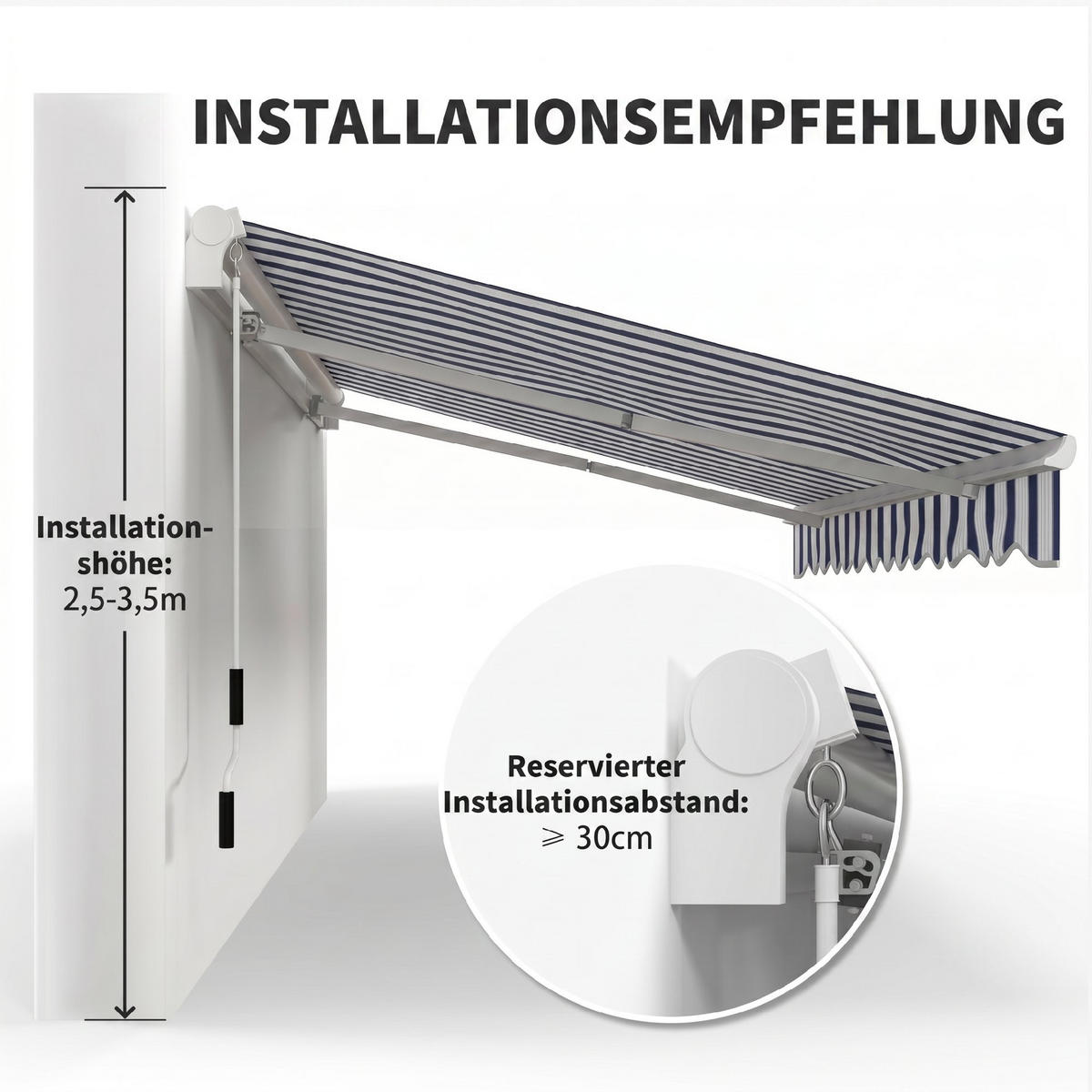 MANUELLE Gelenkarmmarkise Alu Weiß+Blau - Blau/Weiß, Kunststoff/Metall (245/350/395cm) - Outsunny
