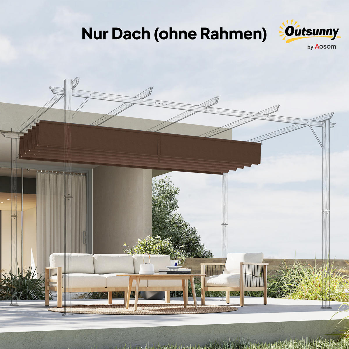 ERSATZDACH für 3 x 3 m Pergola, einziehbar, mit Regenabflusslöchern, wetterfest, Polyester, 250 x 255 cm Kaffee - Cappuccino, Textil (250/6/255cm)