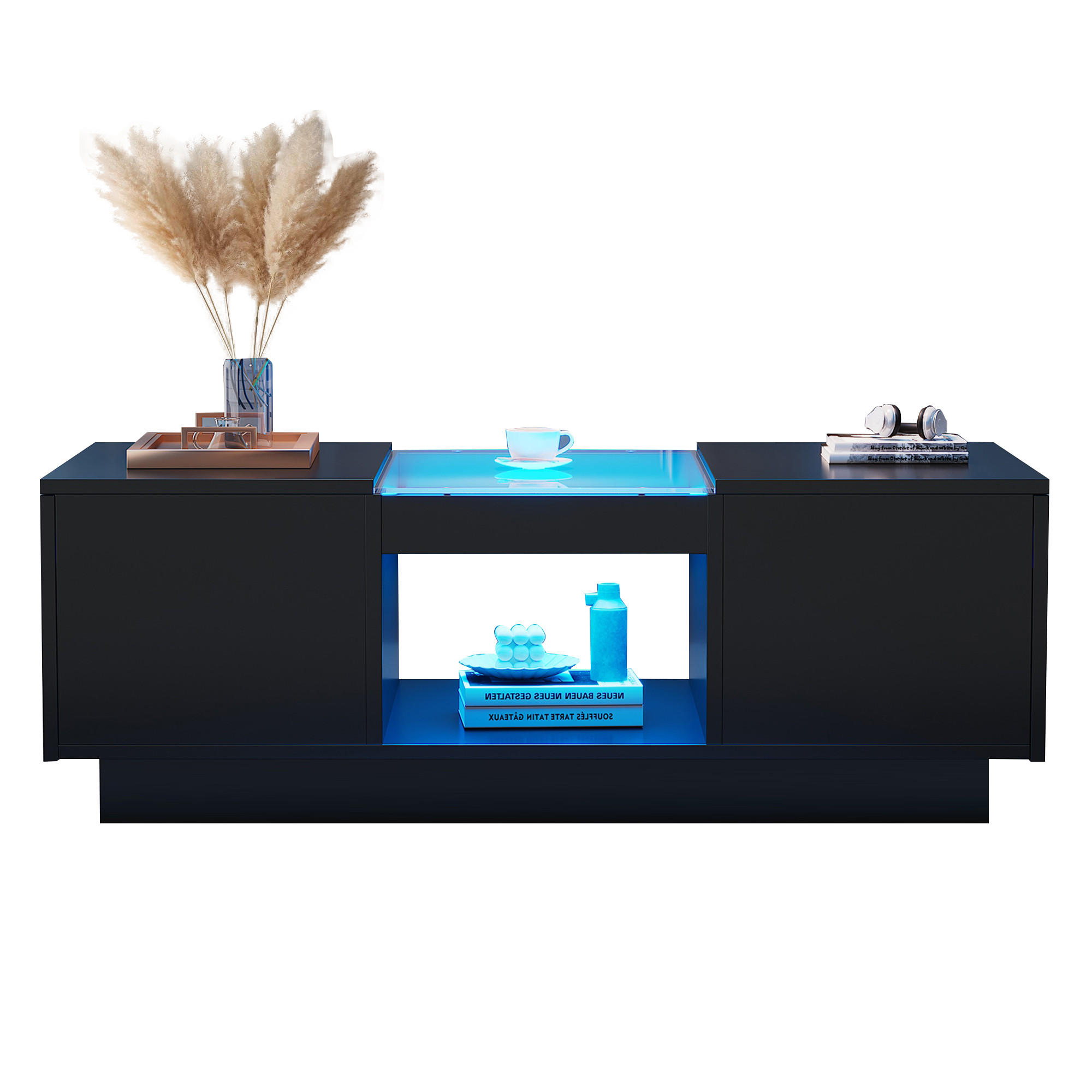 COUCHTISCH 100/50/35,5 cm schwarz mit Glasverkleidung und LED-Beleuchtung - Schwarz, Holzwerkstoff (100/50/35.5cm) - OKWISH