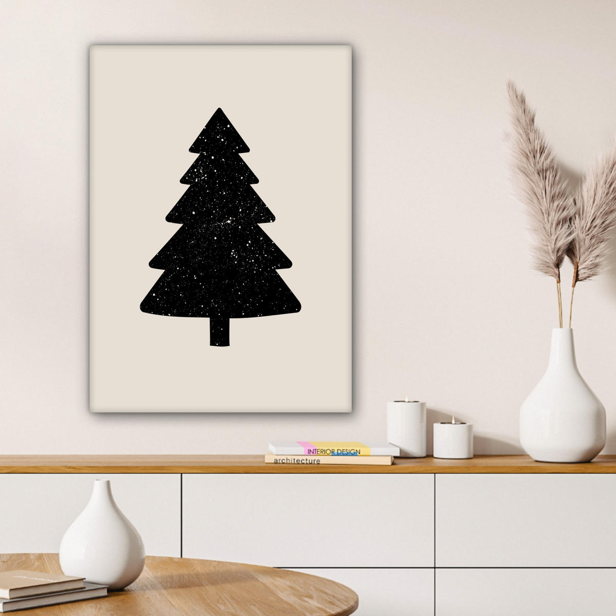 LEINWANDBILD Weihnachtsbaum - Schwarz - Urlaub - Beige 60x80 cm - Schwarz, Textil (60/80cm) - MuchoWow