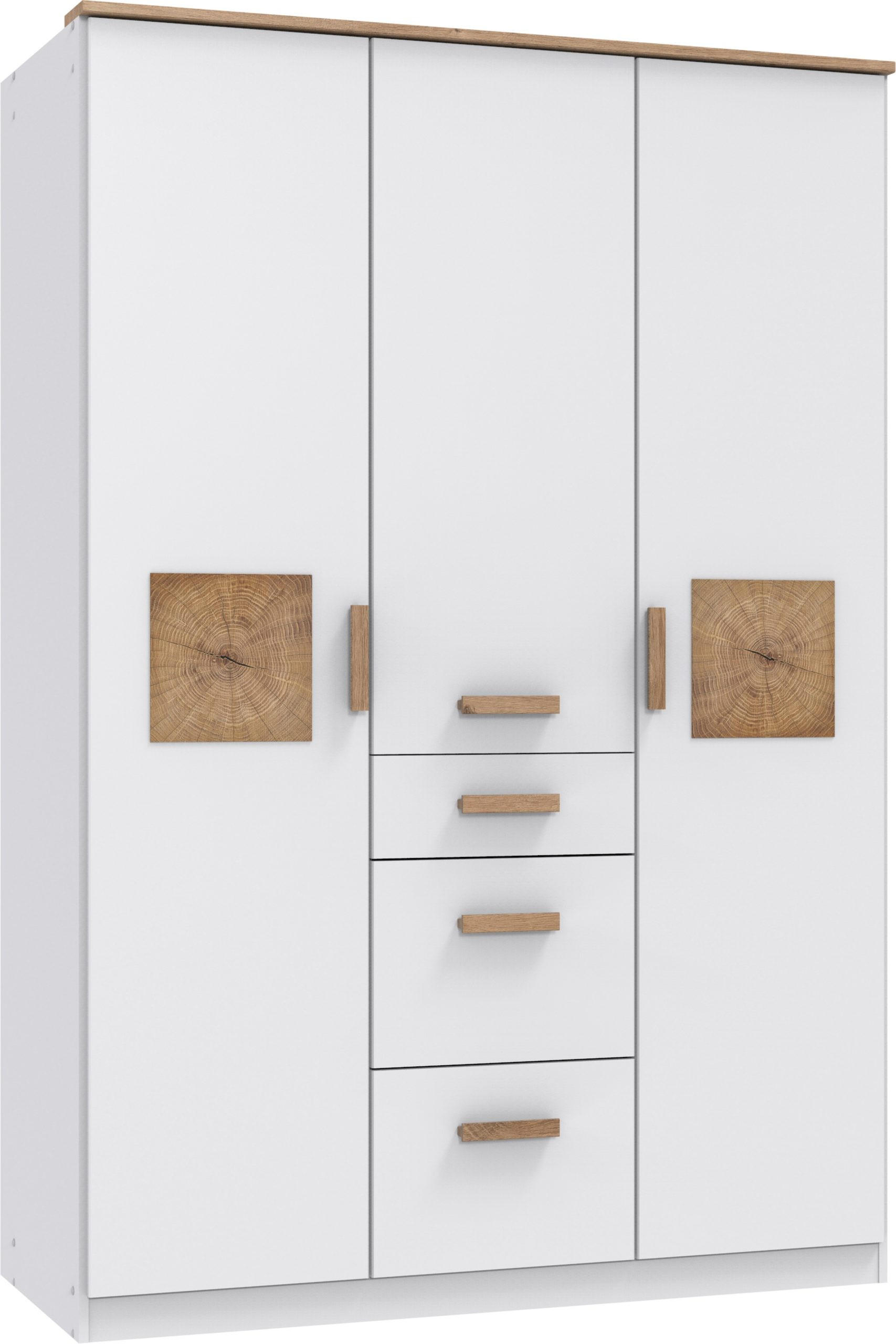 KLEIDERSCHRANK Gotland in Weiß mit Plankeneiche und Hirnholz - Drehtürenschrank 3 türig - Weiß, Holzwerkstoff (135/199/58cm)