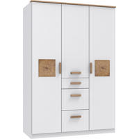 KLEIDERSCHRANK Gotland in Weiß mit Plankeneiche und Hirnholz - Drehtürenschrank 3 türig - Weiß, Holzwerkstoff (135/199/58cm)