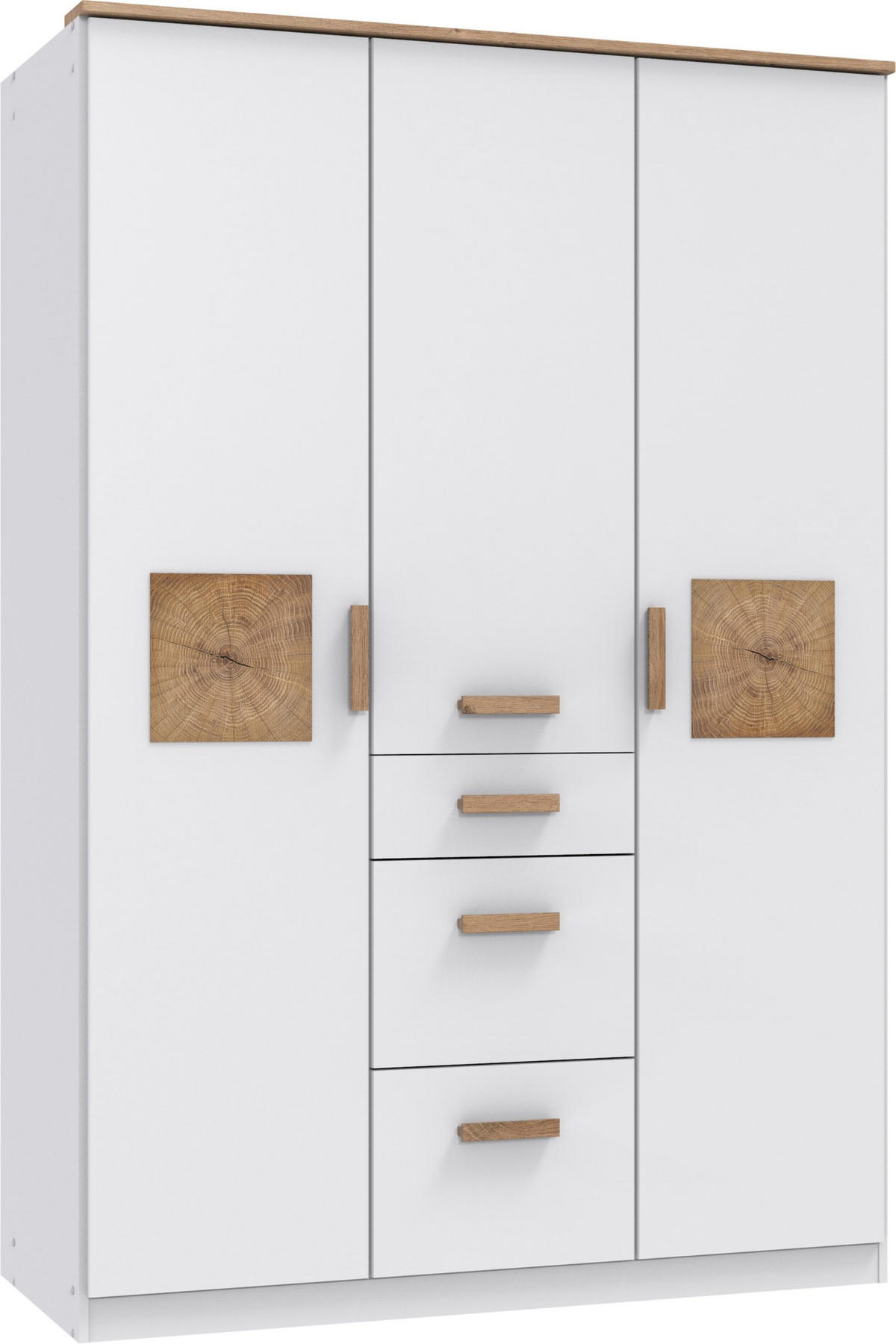 KLEIDERSCHRANK Gotland in Weiß mit Plankeneiche und Hirnholz - Drehtürenschrank 3 türig - Weiß, Holzwerkstoff (135/199/58cm)