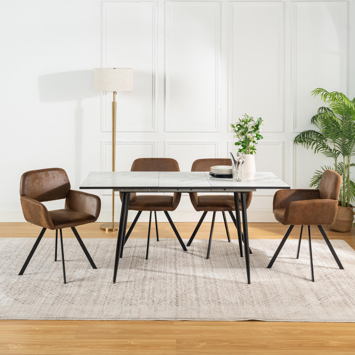 ARMLEHNSTUHL-SET 4 Stück Braun und Beige - Beige/Braun, Holzwerkstoff/Textil (57/81.5/53cm) - Urban Meuble