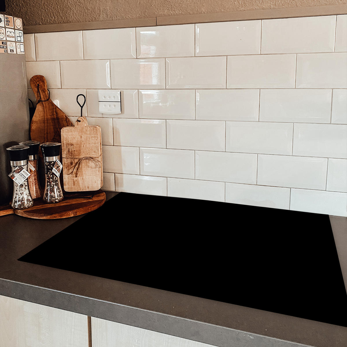 HERDABDECKPLATTE Schwarz - Einfarbig 77x51 cm - Schwarz, Kunststoff (77/0.2/51cm) - MuchoWow