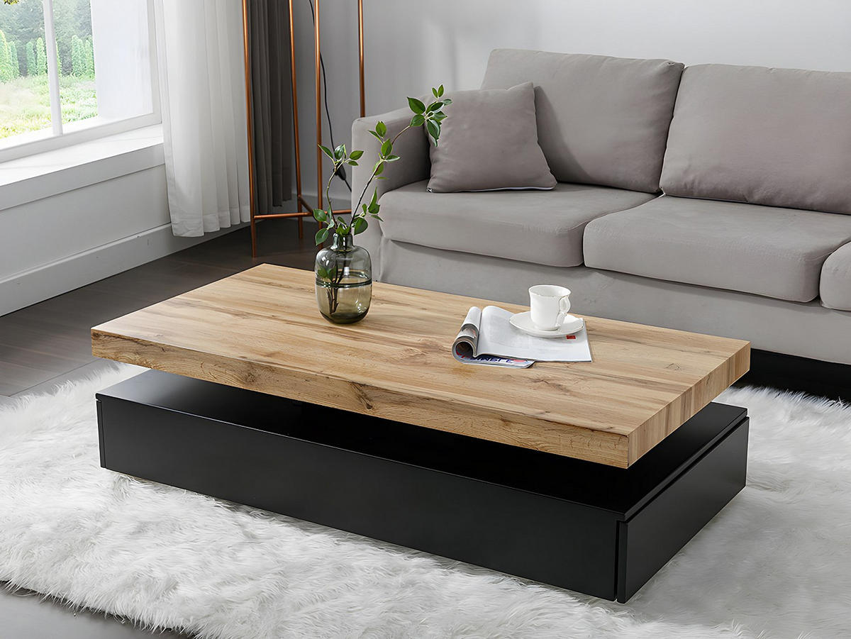 COUCHTISCH mit 2 Schubladen - MDF - Schwarz & Holzfarben hell - FELIX - Schwarz, Holz (120/60/35cm) - Vente-Unique