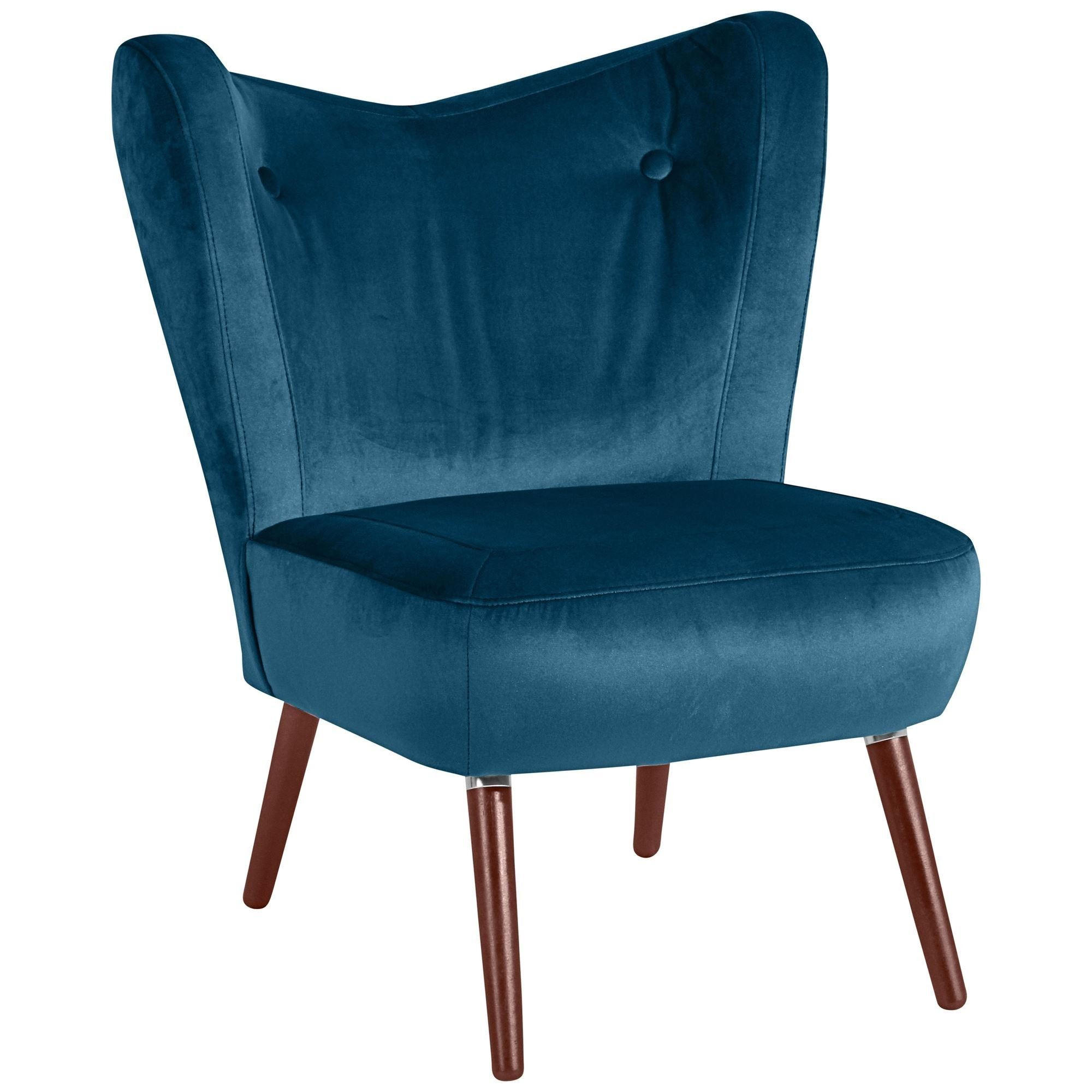 SESSEL Kathy Bezug Samtvelours Buche nussbaum dunkel / petrol - Blau, Kunststoff (70/86/69cm) - 58aufmkessel