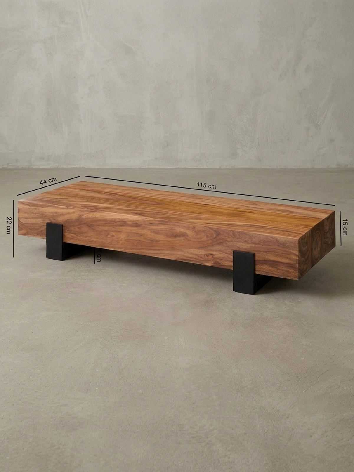SOFATISCH Massivholz, Handgefertigt, Schutzlackversiegelt, Puristisch Modern, 115x44x22cm - Schwarz/Braun, Holz/Metall (44/115/22cm) - KADIMA DESIGN